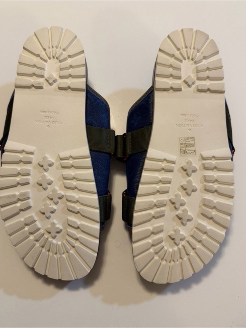 Louis Vuitton Navy & Olive Green Logo Strap Slides - Picture 5 of 5